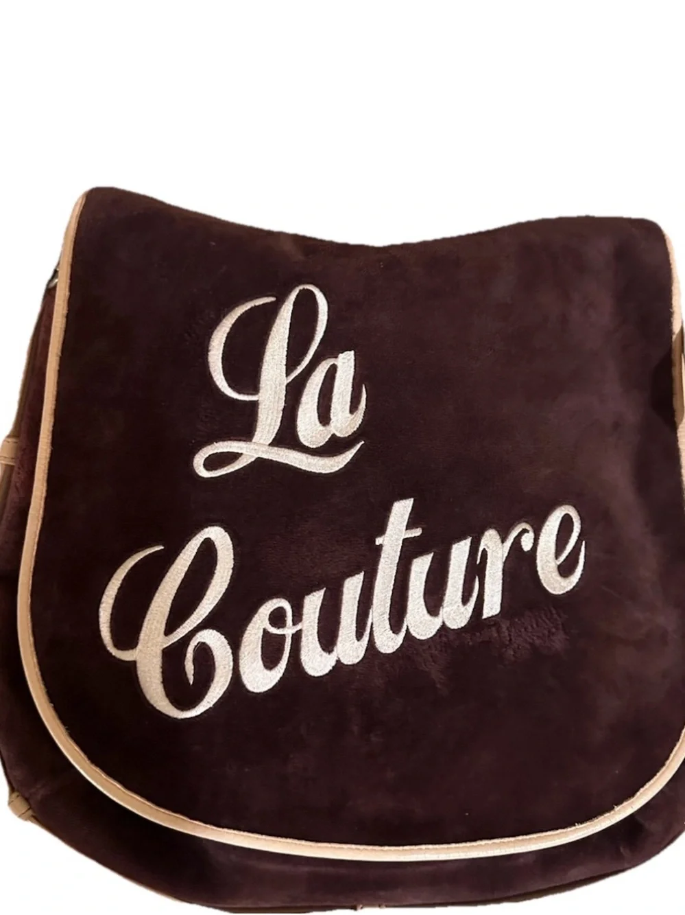 Vintage Juicy Couture Velour Messenger Bag Features Embroidered La Couture Y2K